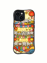 Lucky Cat Market iPhone 15 case front view with lantern cats