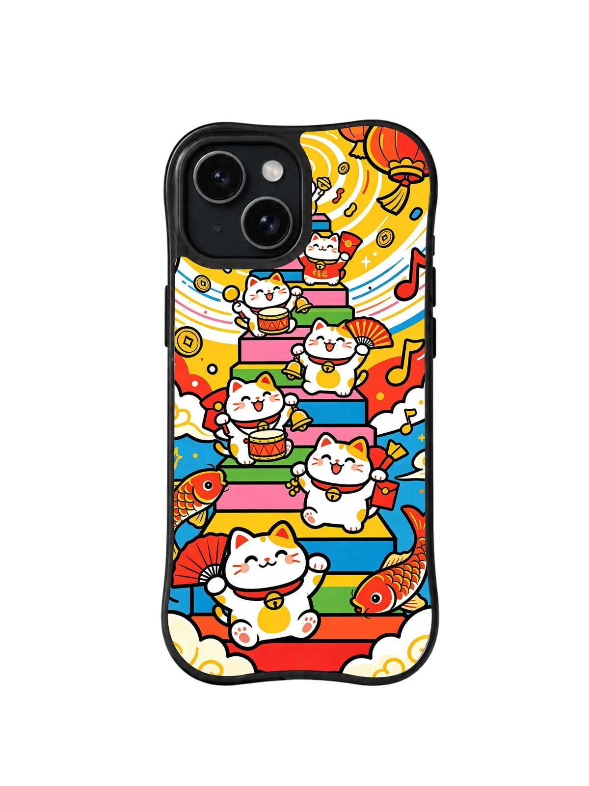 Lucky Cat Music Parade pattern on iPhone 15 case