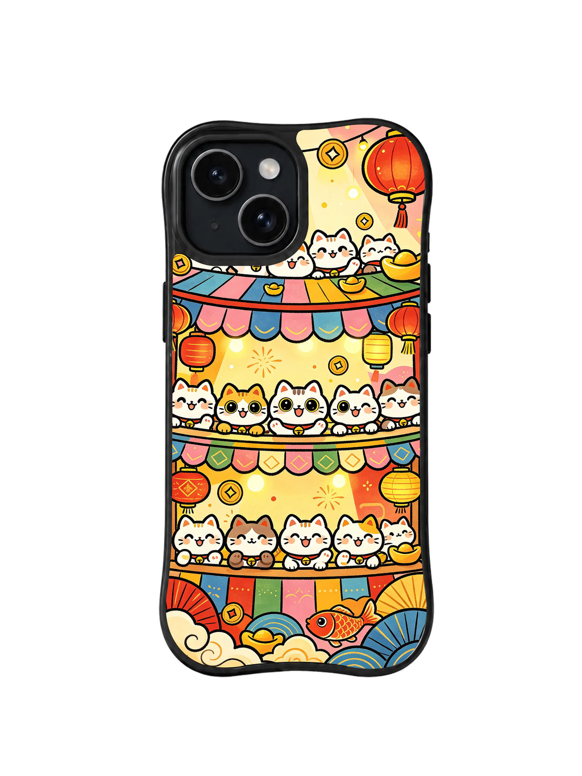 Lantern Cat Market pattern on iPhone 15 case