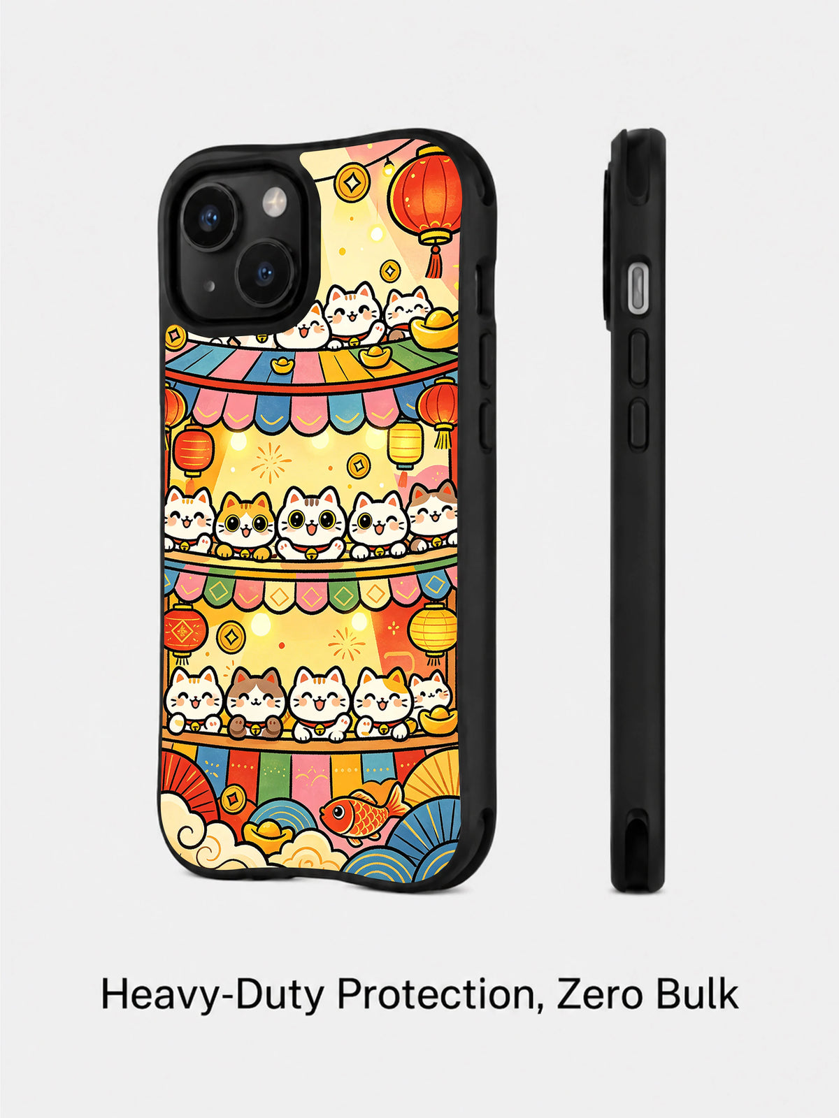Lucky Cat Market iPhone 15 case side angle artwork