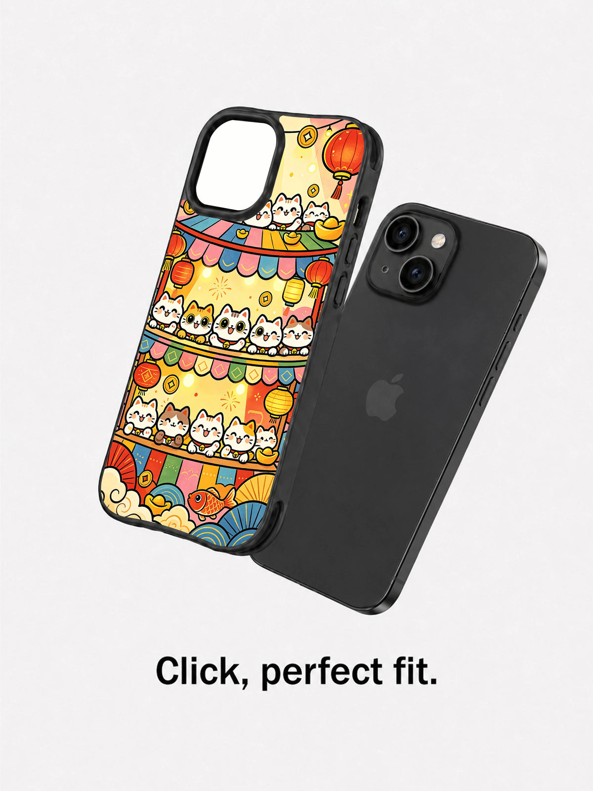 Colorful maneki neko iPhone 15 case profile view