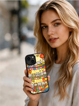 Artist-designed lucky cat iPhone 15 case display