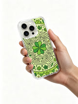Lucky Clover Maze iPhone 14 Pro case held in hand