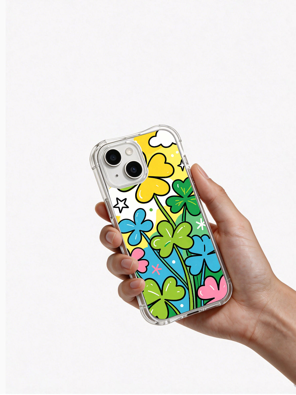 Lucky Clover Pilgrimage iPhone 14 case in hand