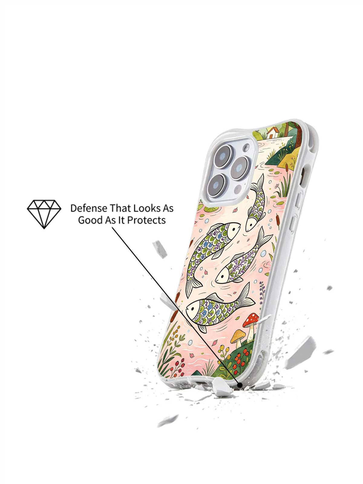 Lucky Forest Fish floral art iPhone 14 Pro case side view