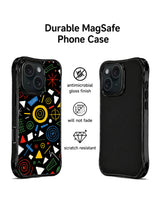 Black colorful fragment iPhone 15 Pro case front and back view