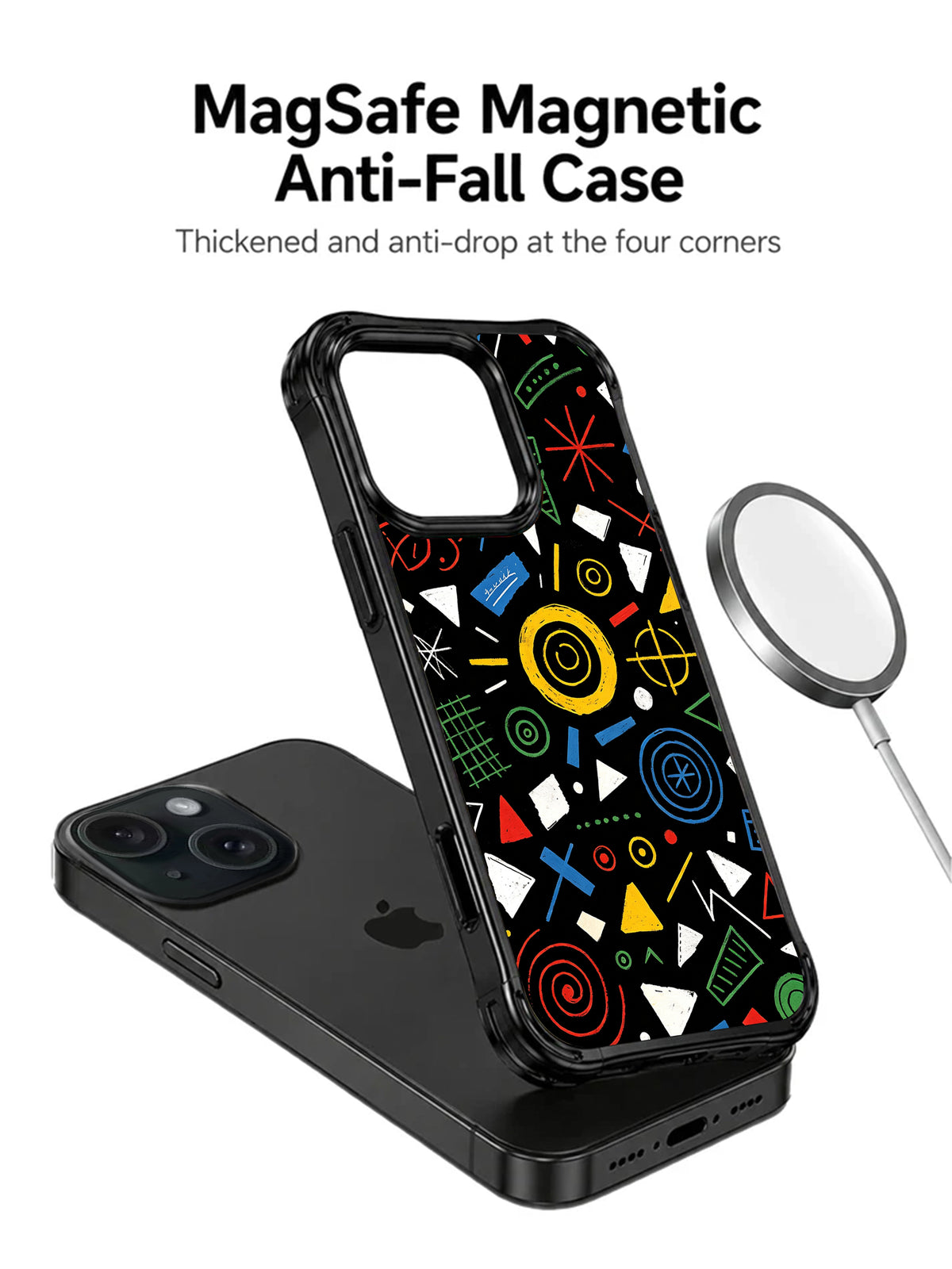 Abstract confetti iPhone 15 Pro case magnetic charging view