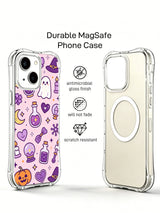 Pink lucky charm Halloween iPhone 14 Plus case shown from the back