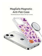 Cute witchy phone case with pumpkin, hearts, moon and potion bottles