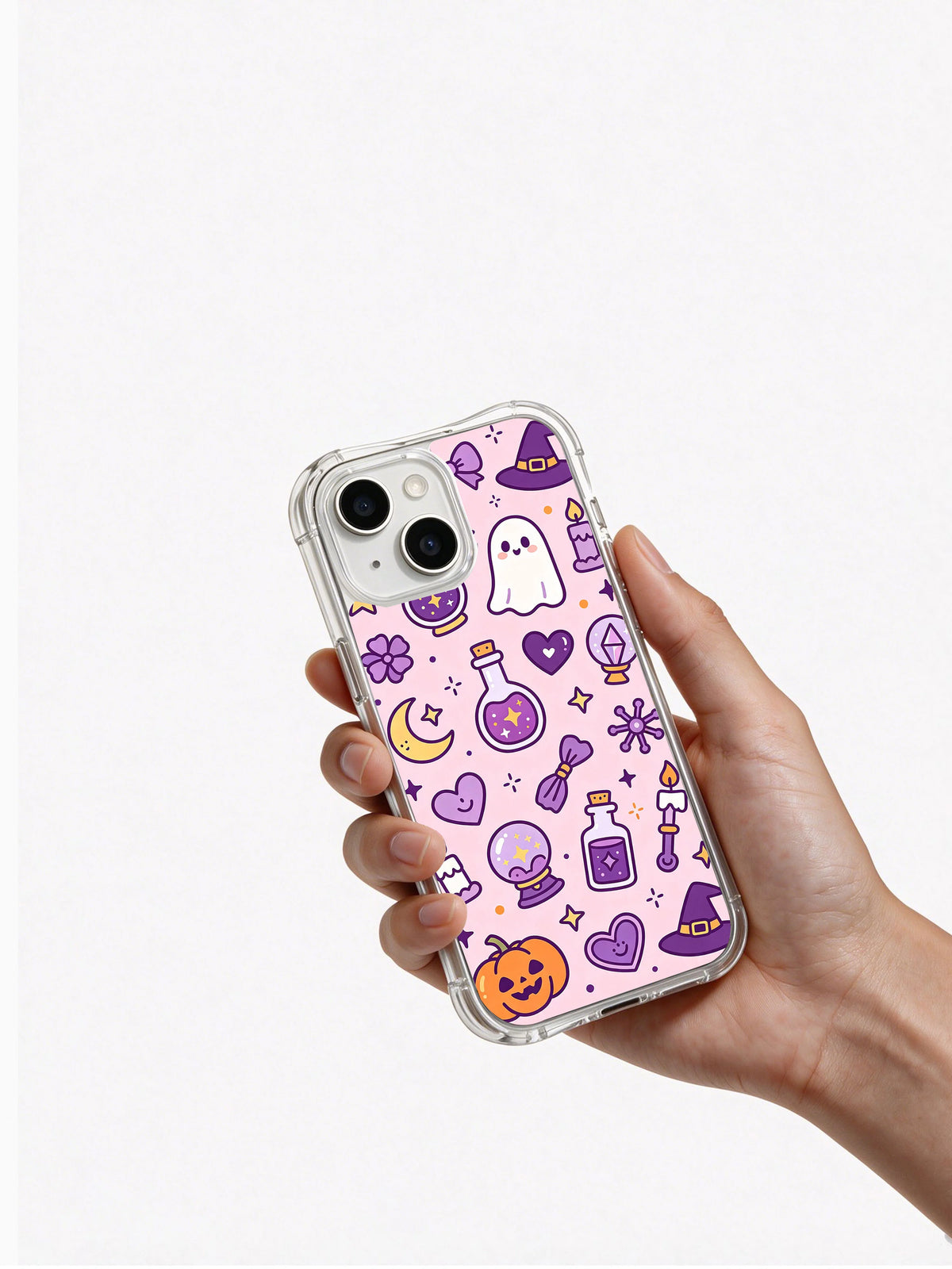 Pink celestial ghost and pumpkin phone case gift