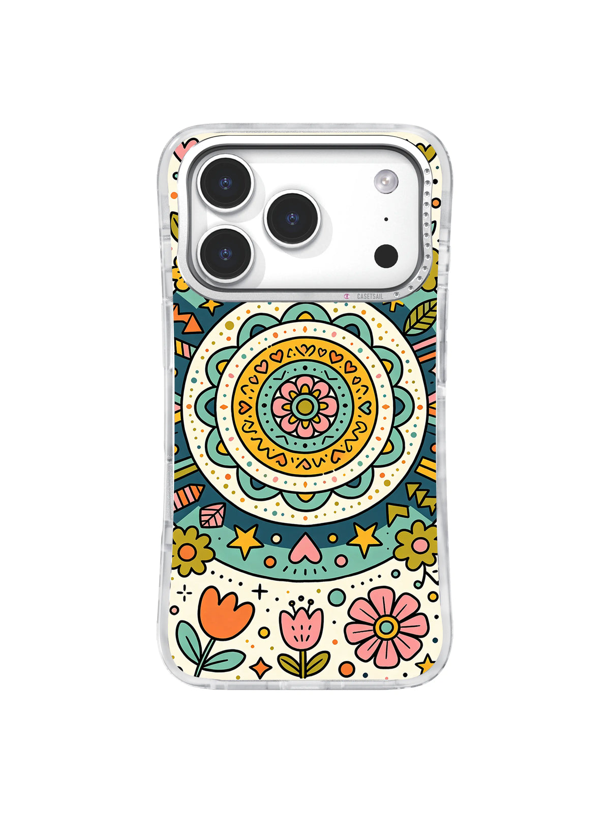 Lucky Meadow Sunburst folk-art iPhone 17 Pro case pattern