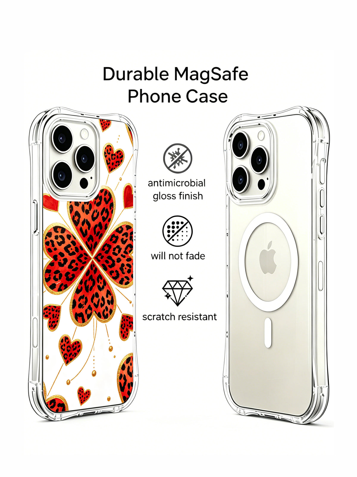 Lucky Wild Hearts leopard clover iPhone 16 Pro case view 3