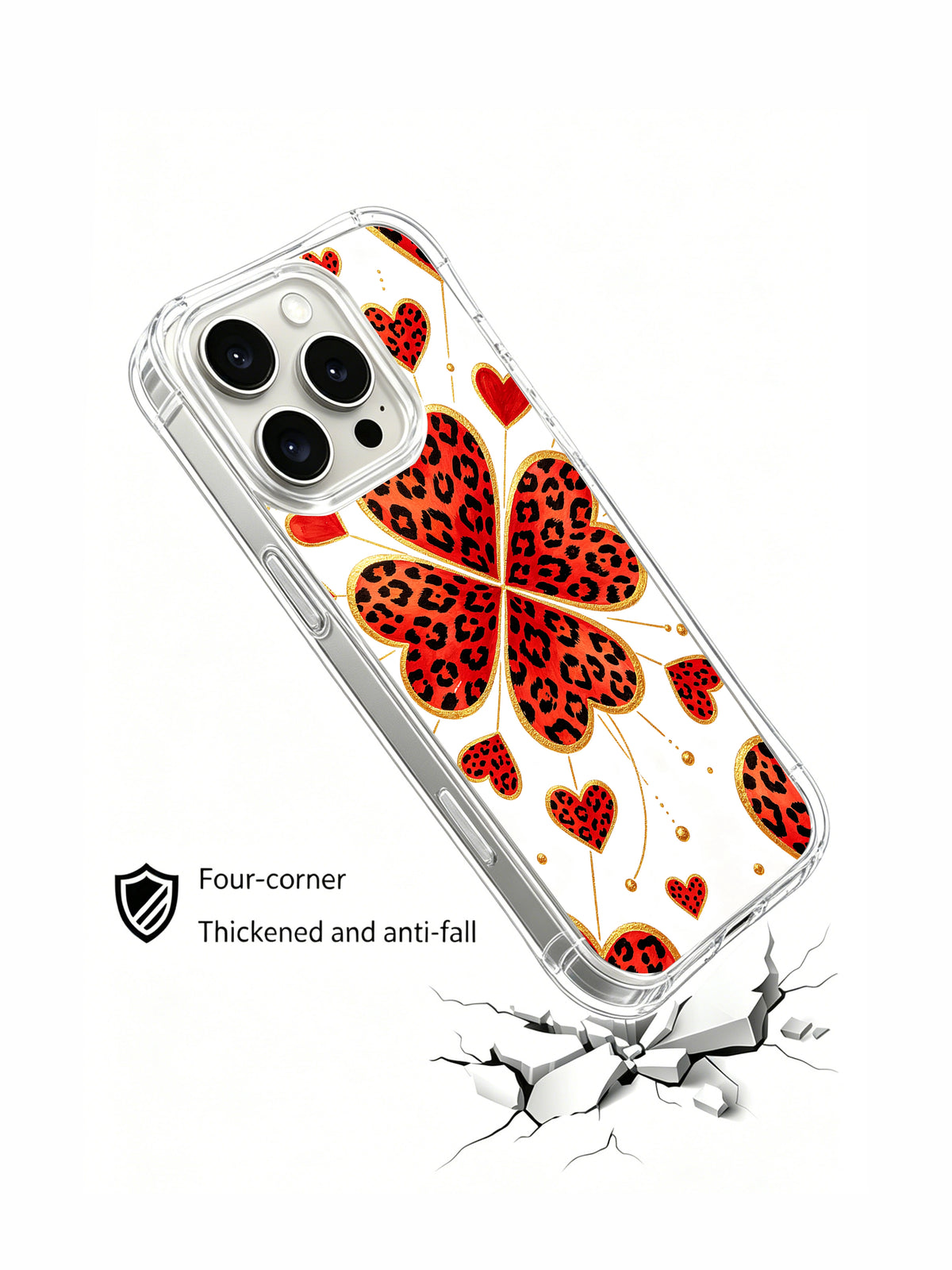 Lucky Wild Hearts leopard clover iPhone 16 Pro case view 4