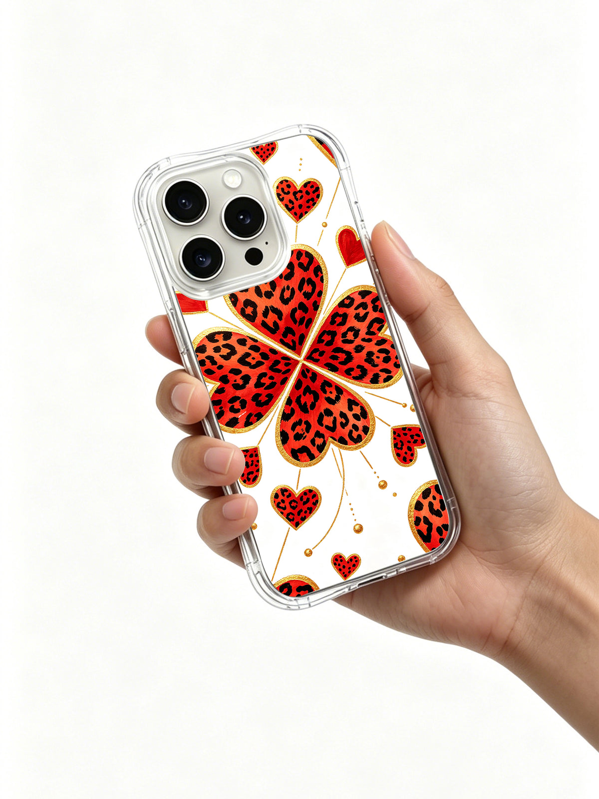 Lucky Wild Hearts leopard clover iPhone 16 Pro case view 5