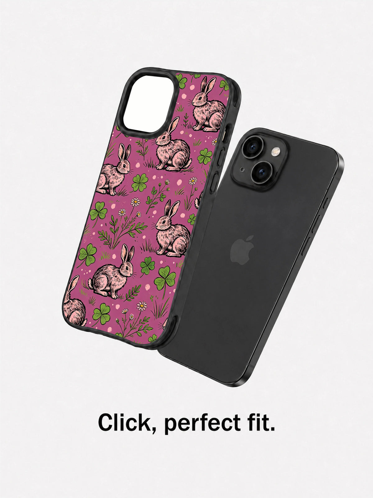 Raspberry Hare Clover Meadow: case shown separately beside a phone.