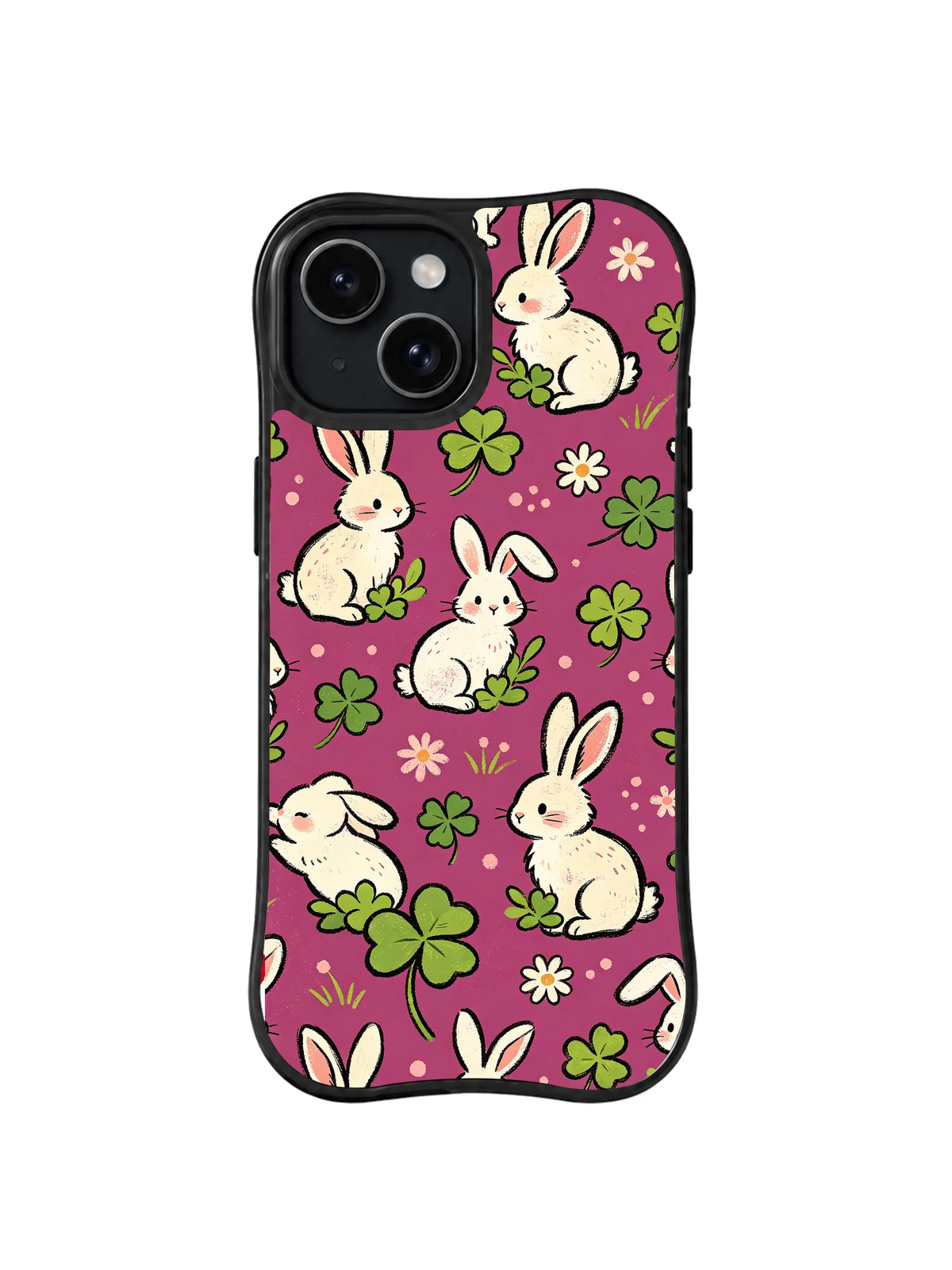 Lucky White Rabbit Clover pattern iPhone 14 Plus case