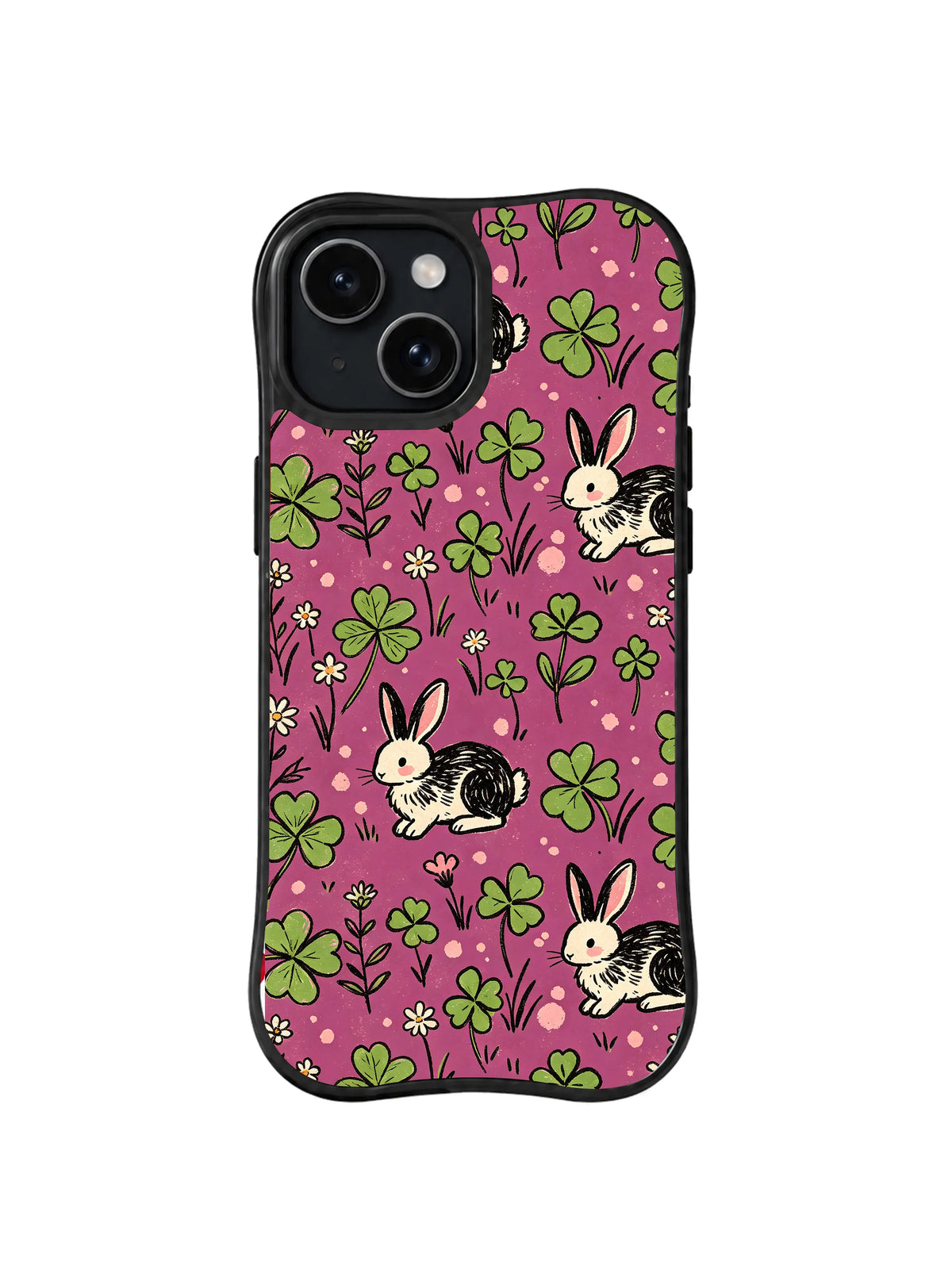 Midnight Bunny Clover pattern iPhone 14 Plus case