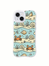 Cream blue hermit crab beach iPhone 14 Plus case front view