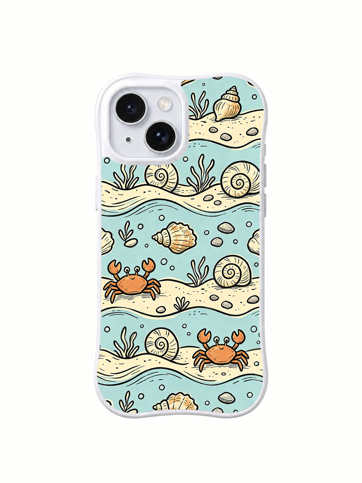 Cream blue hermit crab beach iPhone 14 Plus case front view
