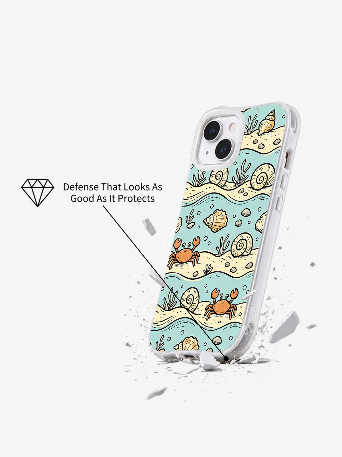 Sea Salt Hermit Crab Beach: angled case above an illustrated broken surface.