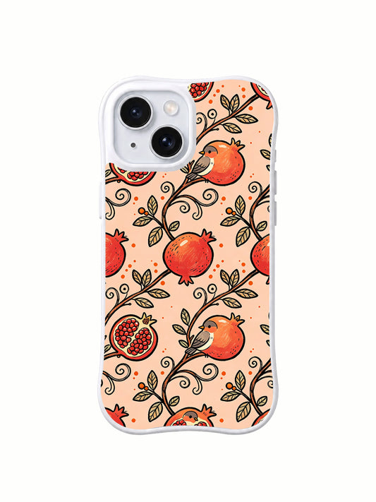 Peach pomegranate bird iPhone 14 Plus case front view