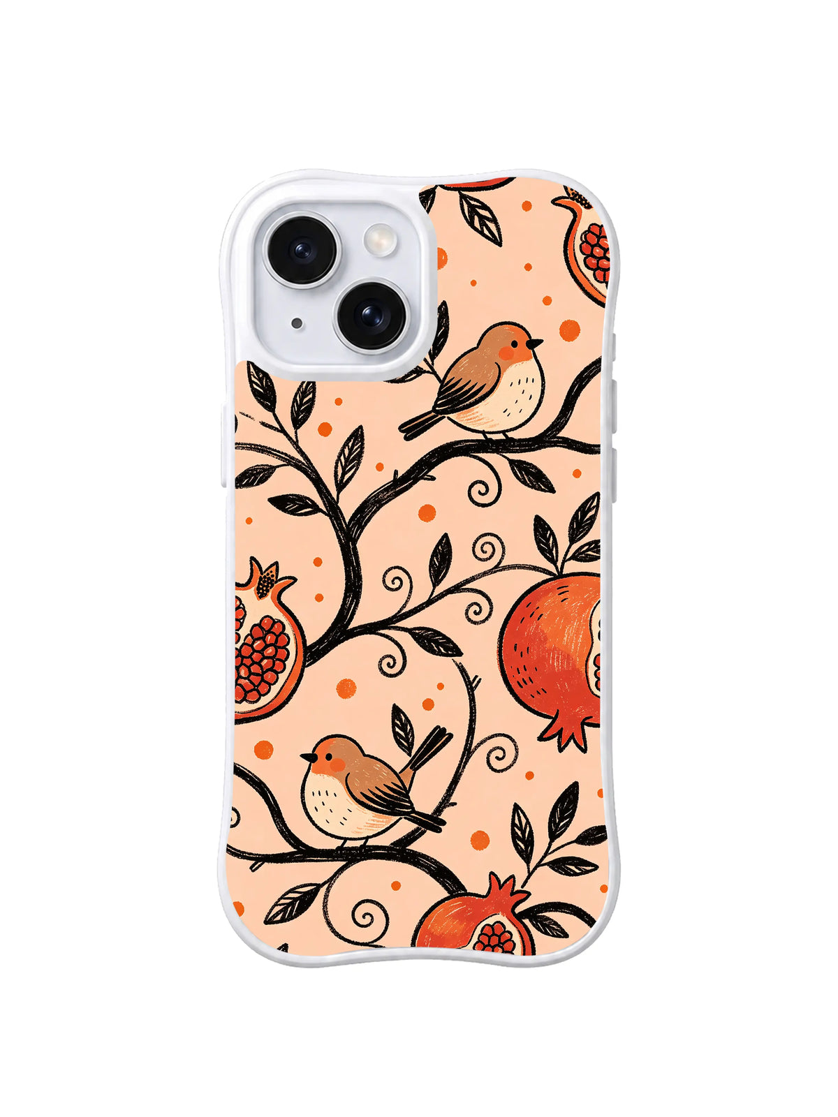 Peach Bird Branch pattern iPhone 14 Plus case