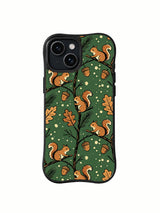 Dark green squirrel and acorn iPhone 14 Plus case front view