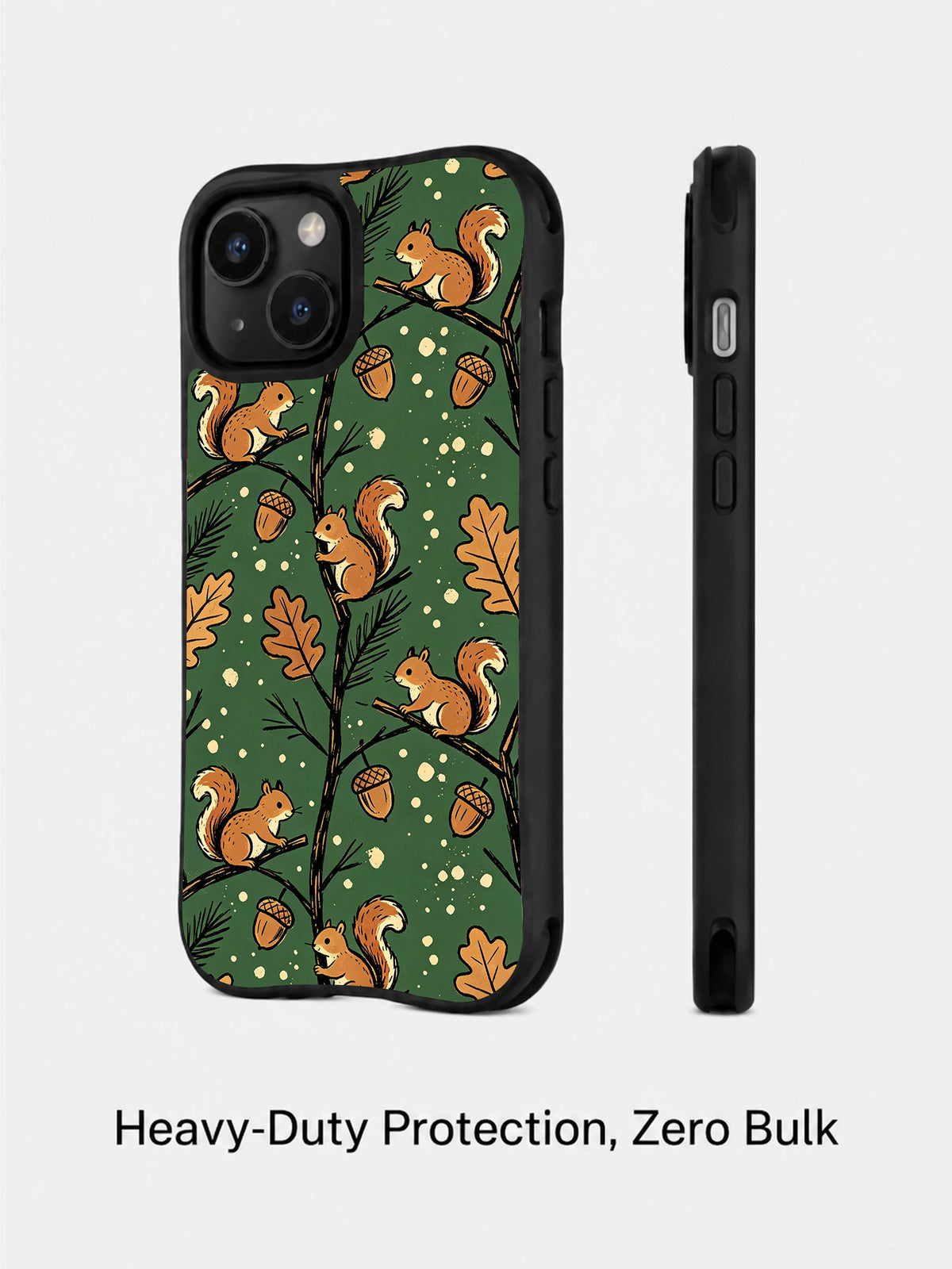 Dark green squirrel iPhone 14 Plus case side profile