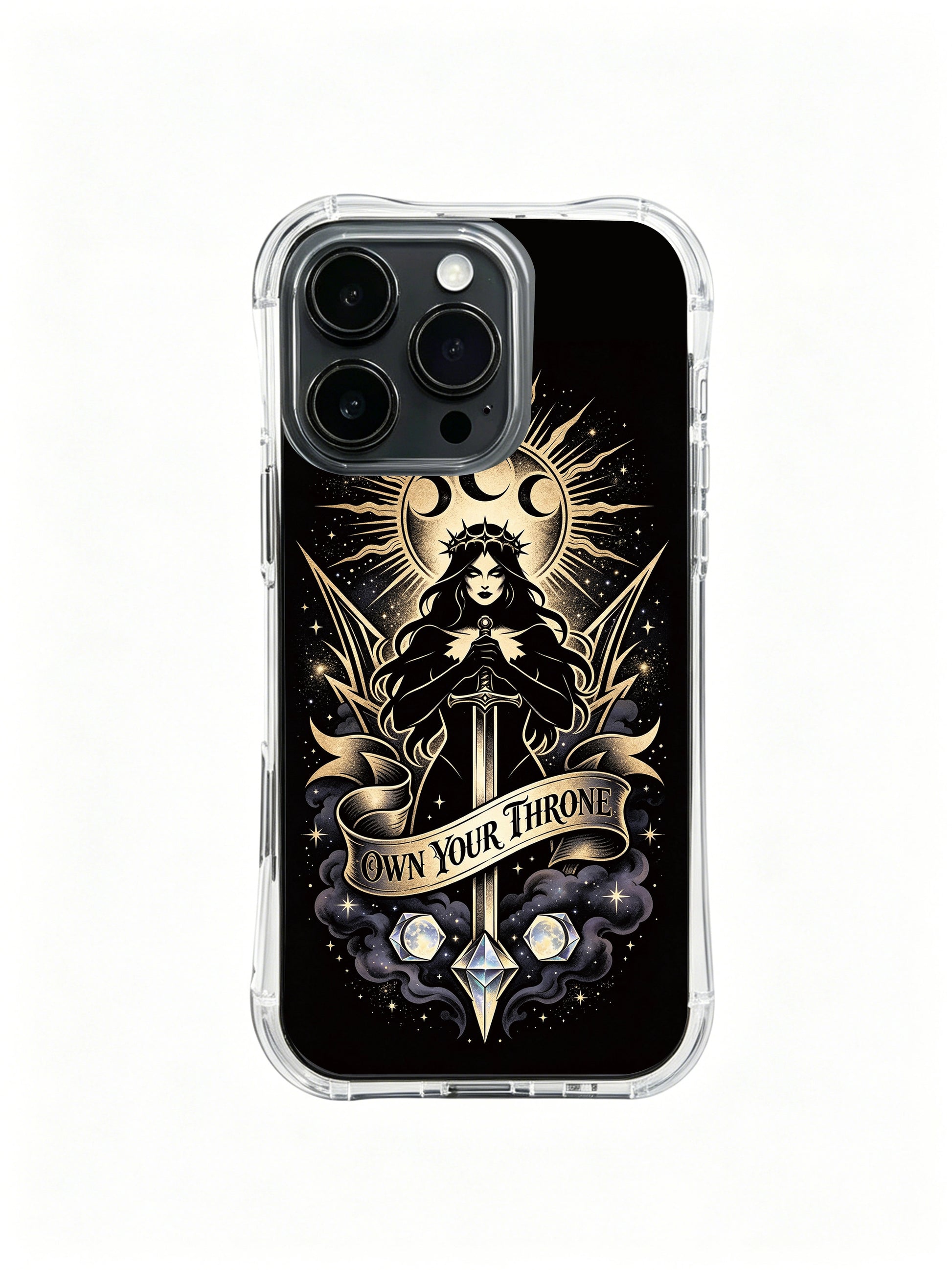 Zara Maya The Lunar Goddess PhoneCasing, sculptural beauty bold outline iPhone 14 Plus Case, dark tropical art casing for confident independent modern women.