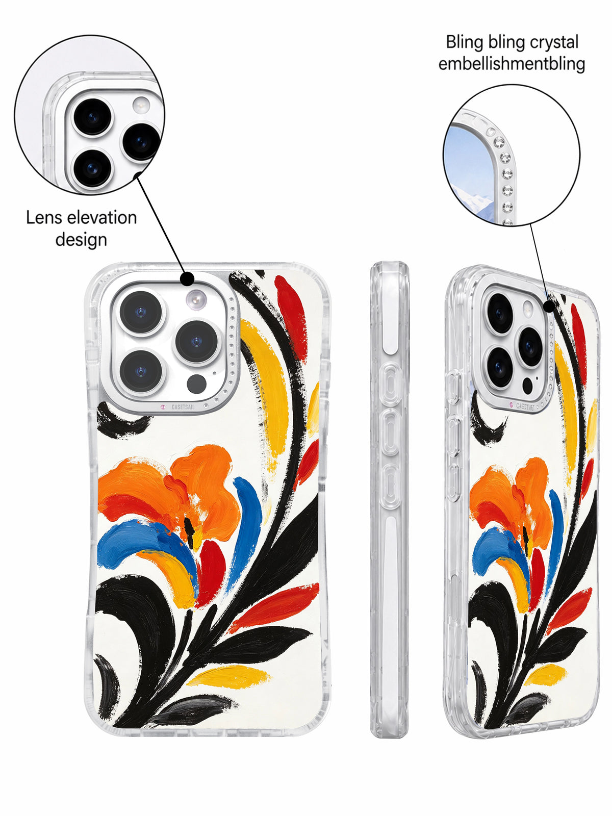 Artist designed floral iPhone 16 Pro Max case angle