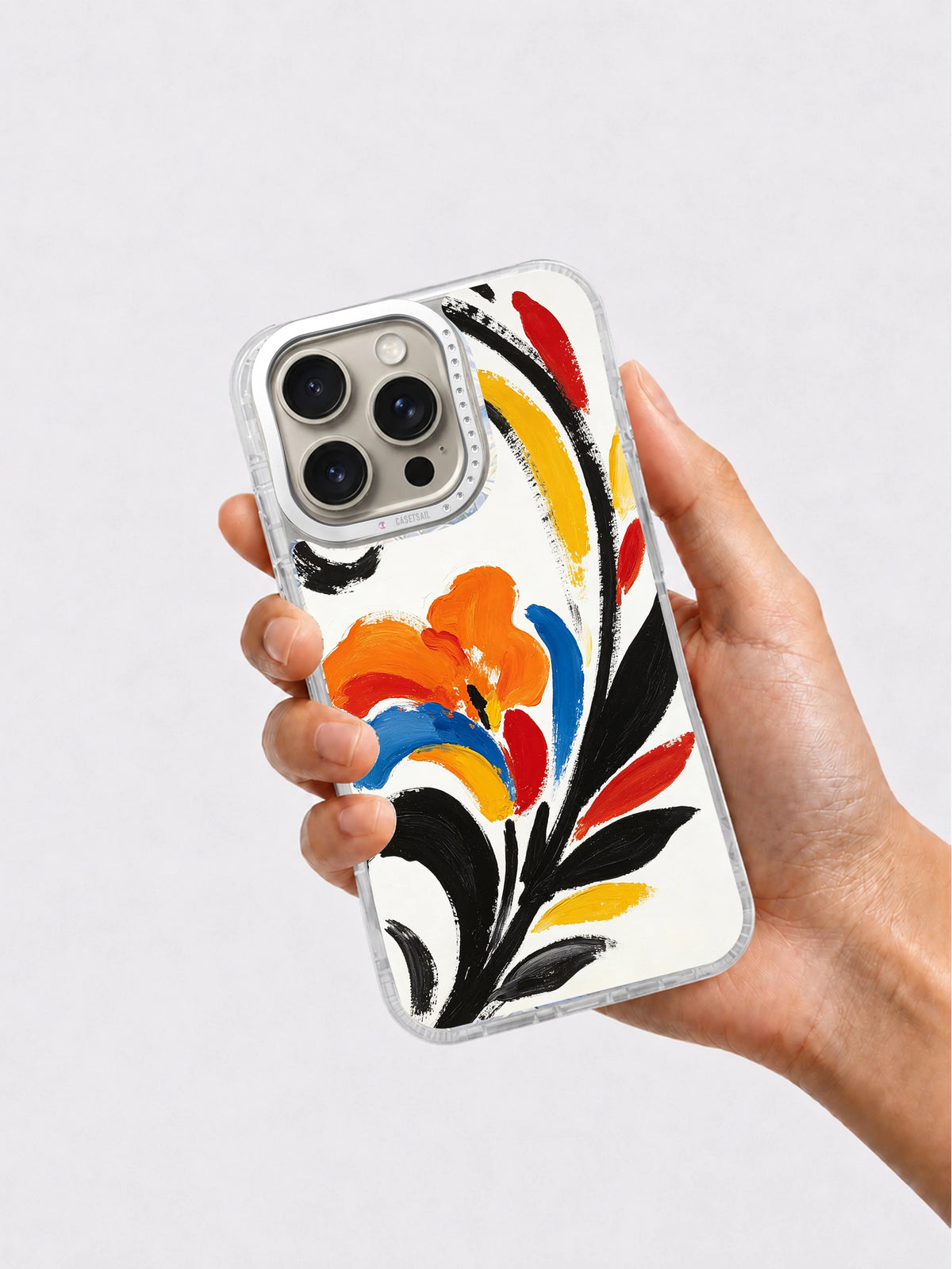 Colorful abstract floral phone case lifestyle view
