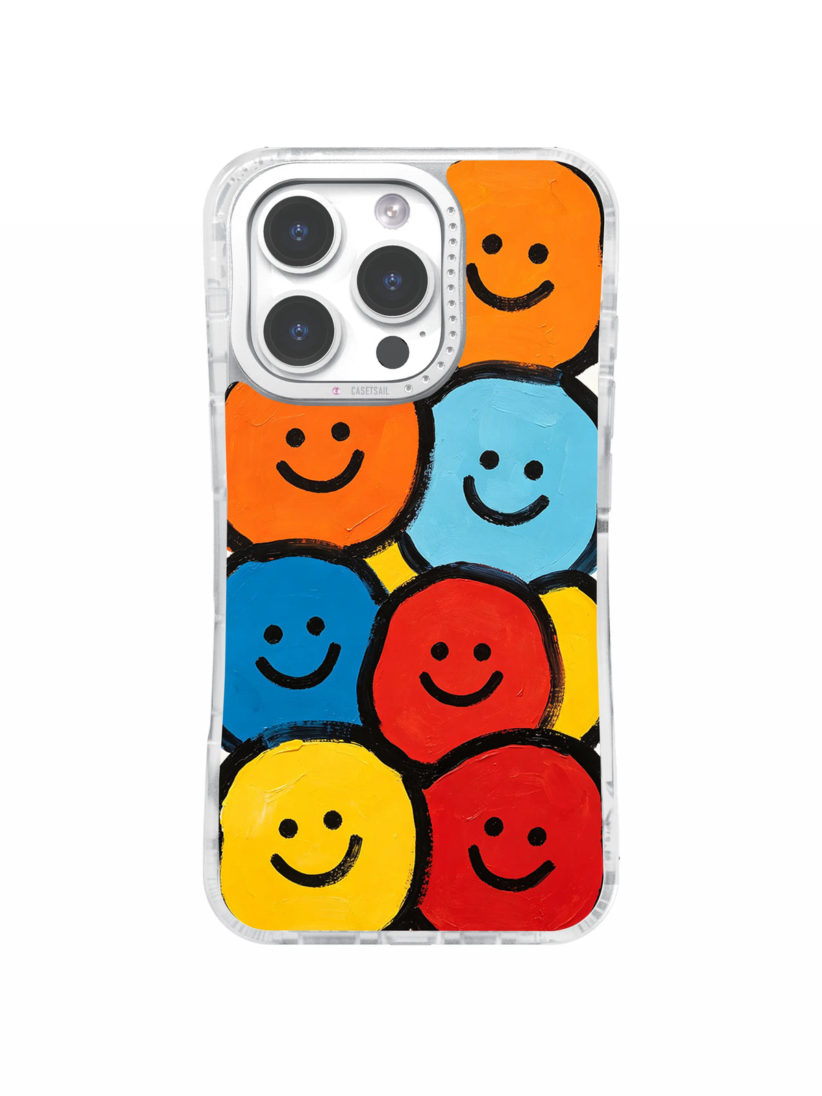 Big smiling colorful shapes artwork for iPhone 16 Pro Max case