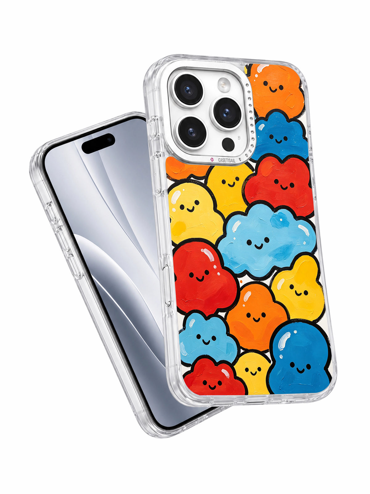 Happy Little Shapes iPhone 16 Pro Max case angled view