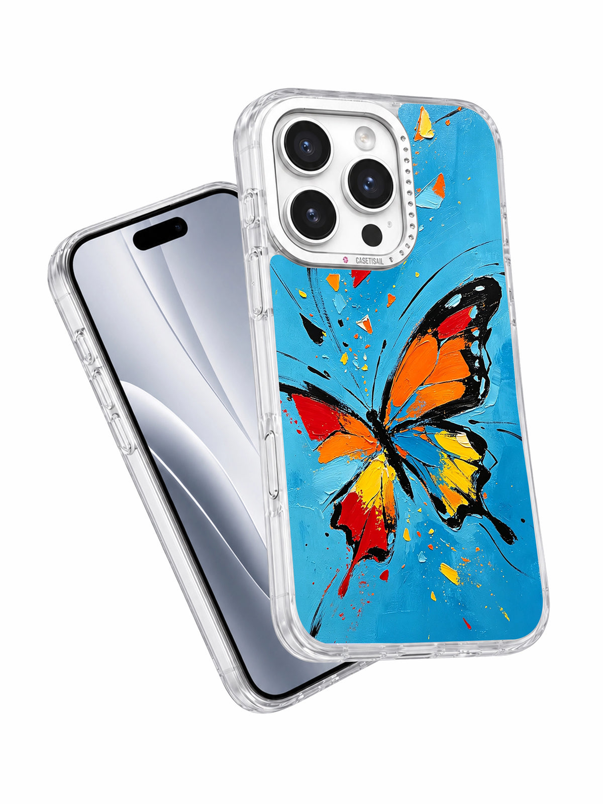 Abstract Butterfly Energy iPhone 16 Pro Max case angled view