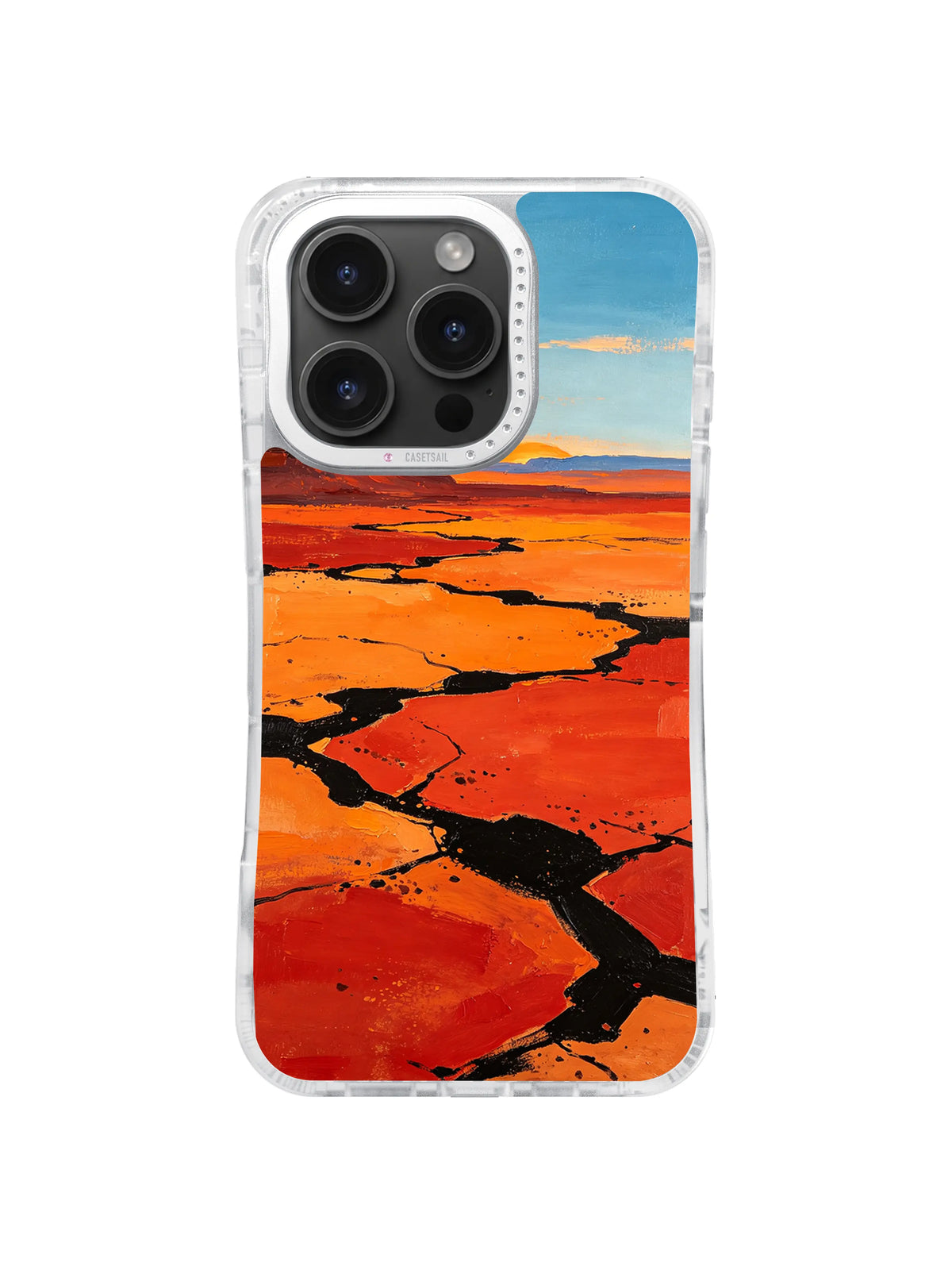 Painted orange red desert plain with black river lines for iPhone 16 Pro Max case