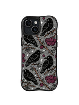 Magenta Berry Raven Grove: Ravens gather among branching stems and clusters of magenta berries.