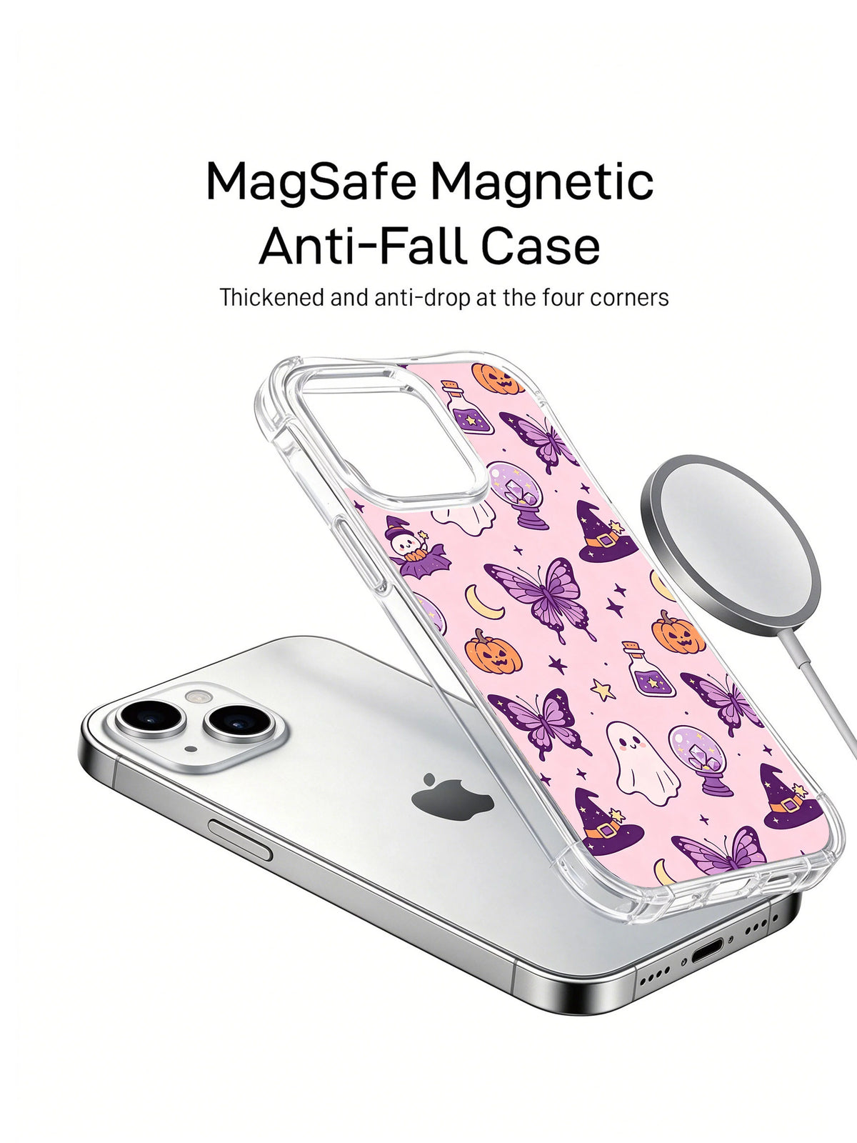 Pink celestial butterfly iPhone 14 Plus case close-up