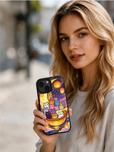Artist-designed magic kitten phone case display