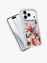 Magnolia Crossing transparent iPhone case angled view