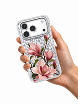 Magnolia Crossing transparent iPhone case held in hand