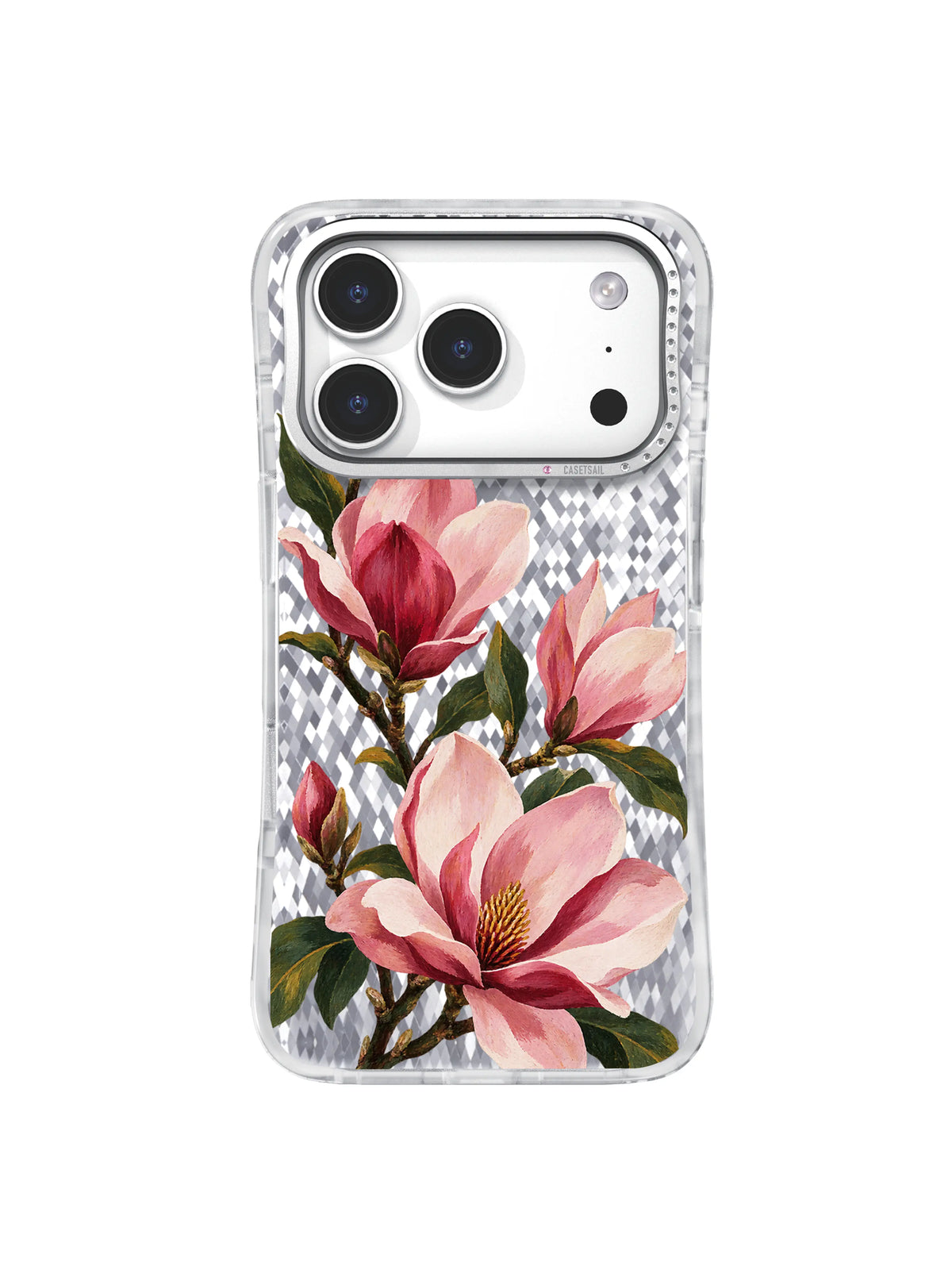 Wine-Red Turn magnolia artwork for iPhone 17 Pro case