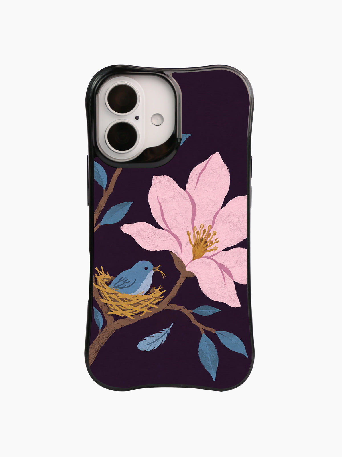 Front view of Magnolia Keeps a Seat artwork on a black iPhone 16 case