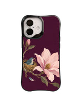 Quiet welcome iPhone case pattern with magnolia bloom, nest and cottagecore leaves