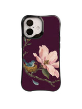 Returning neighbor iPhone case pattern with blue bird, pale magnolia and curved branch