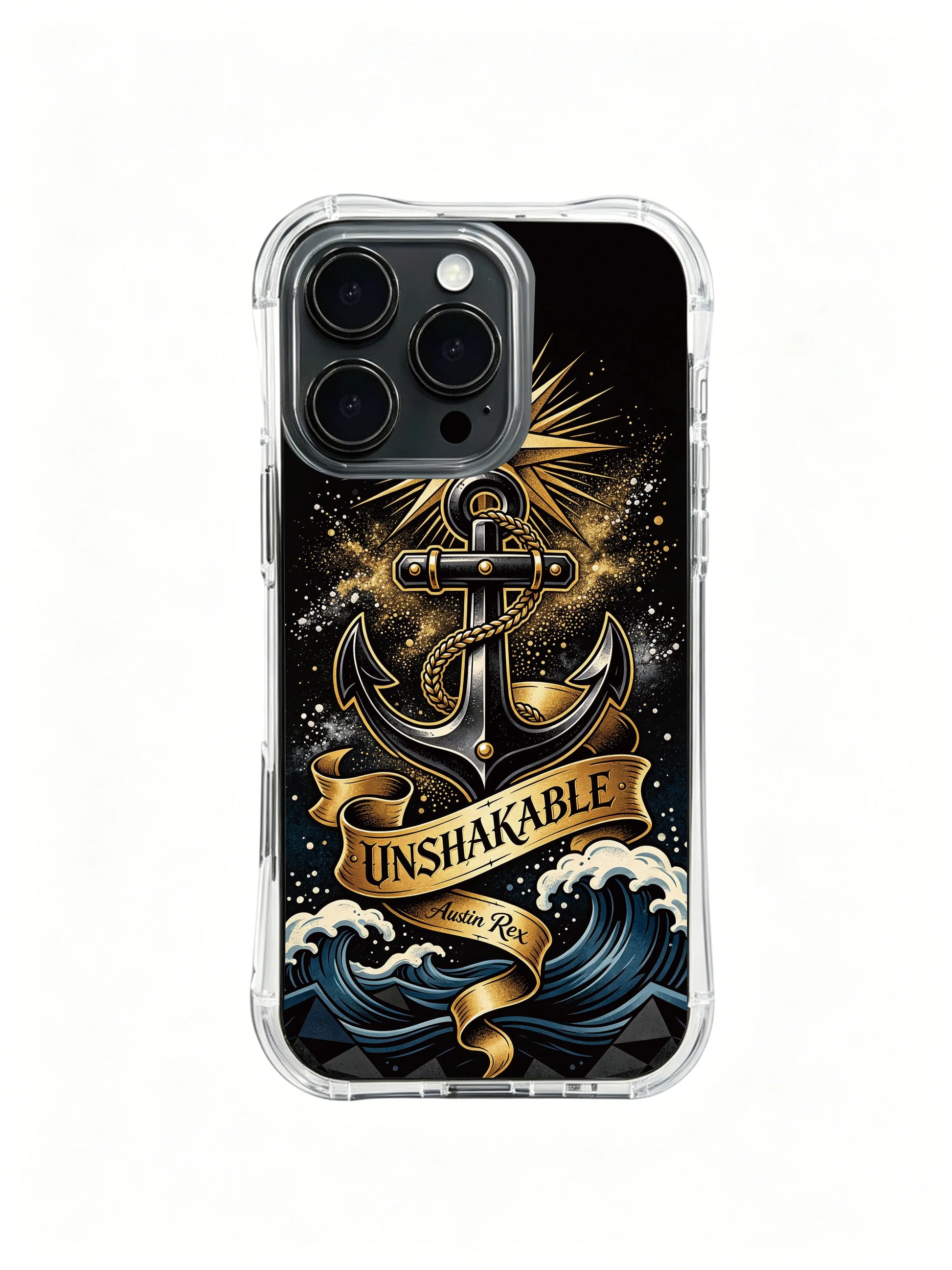 Maine coastline vintage anchor PhoneCasing, stylish iPhone 14 Plus Case with geometric wave design, scratch resistant durable iPhone 14 Plus casing.