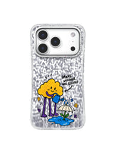 Sunny Weather Maker artwork for Make Weather, Not Excuses iPhone 16 Case with a yellow cloud watering a blue puddle