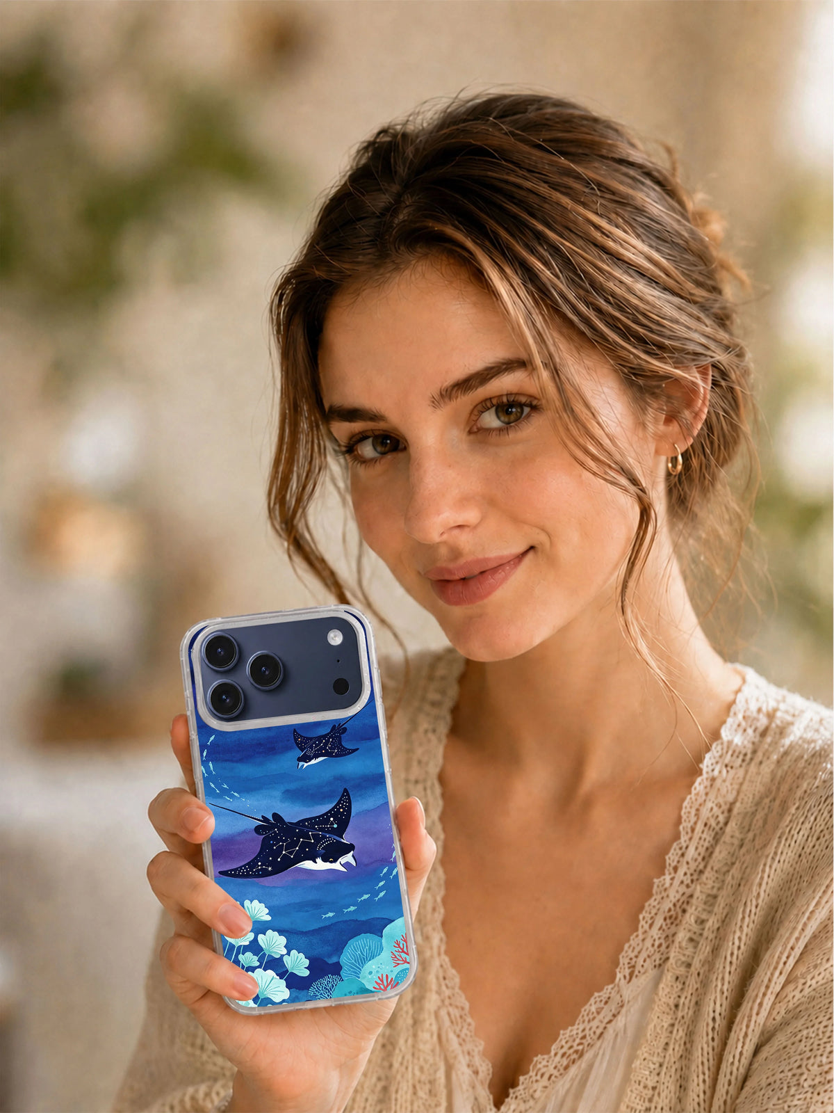 Manta Constellation ocean art iPhone case lifestyle scene