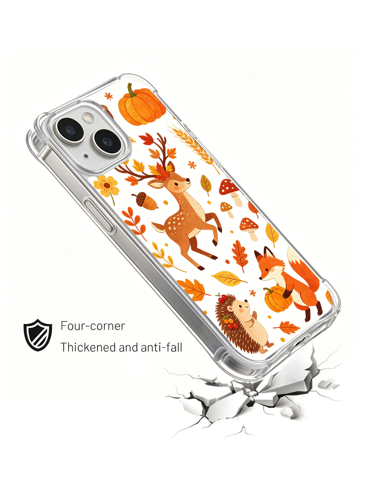 Maple Deer Thanksgiving Waltz: Angled case above an illustrated cracked surface.