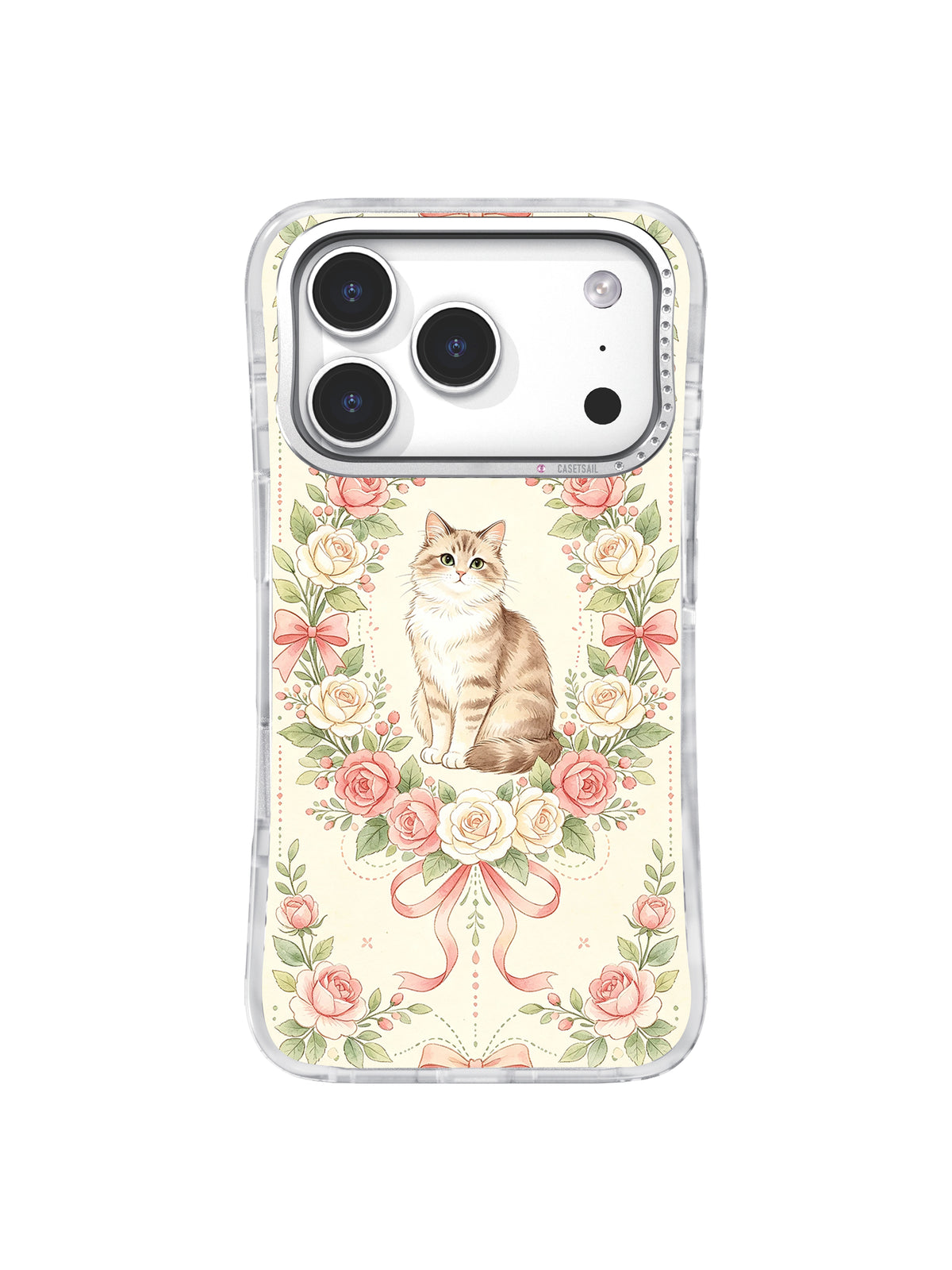 Coquette Flower Cat iPhone 17 Pro case artwork front view