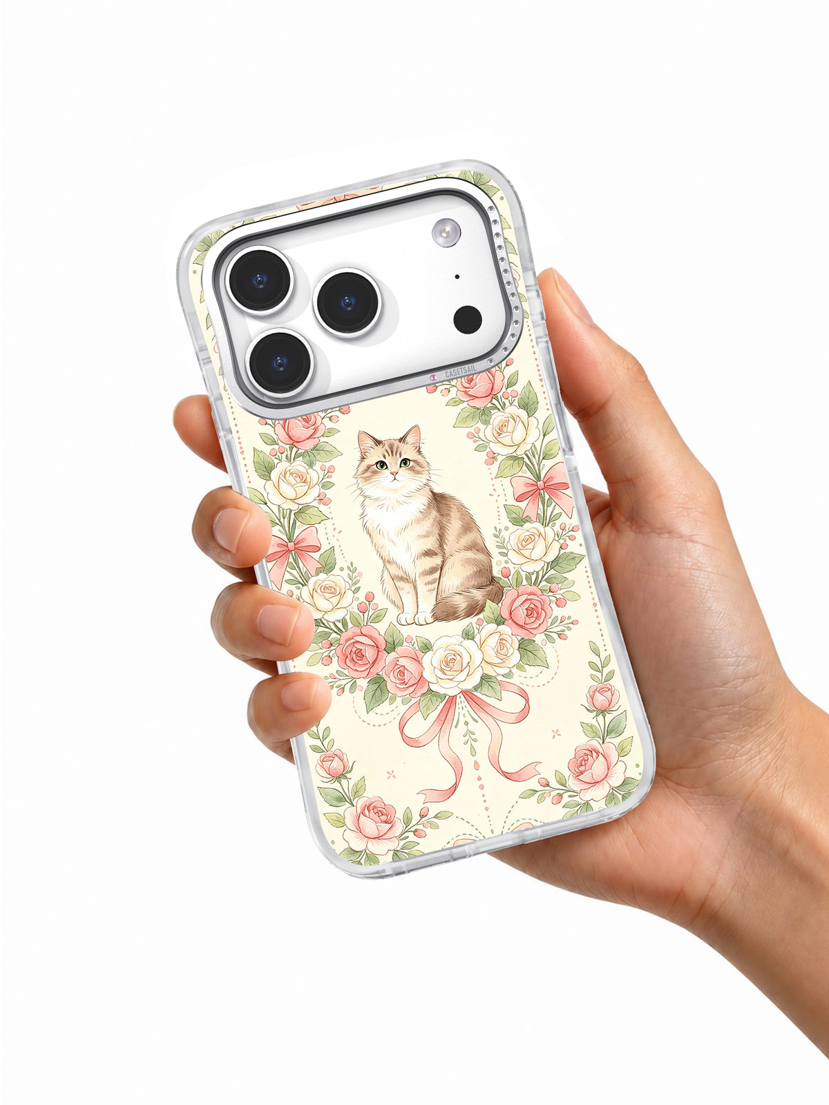 Artist-designed Coquette Flower Cat phone case